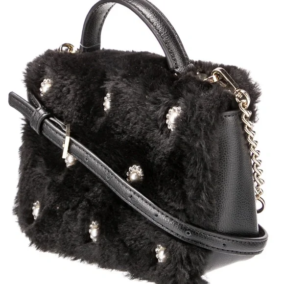 NWT Kate Spade Black Faux Fur Handle Crossbody Bag w/ Crystal Embellishments - Picture 3 of 16